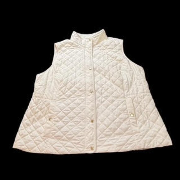 Talbots Quilted Vest Ivory White Fleece Lined Zip Snap Pockets Women’s Plus 2X - Picture 2 of 13